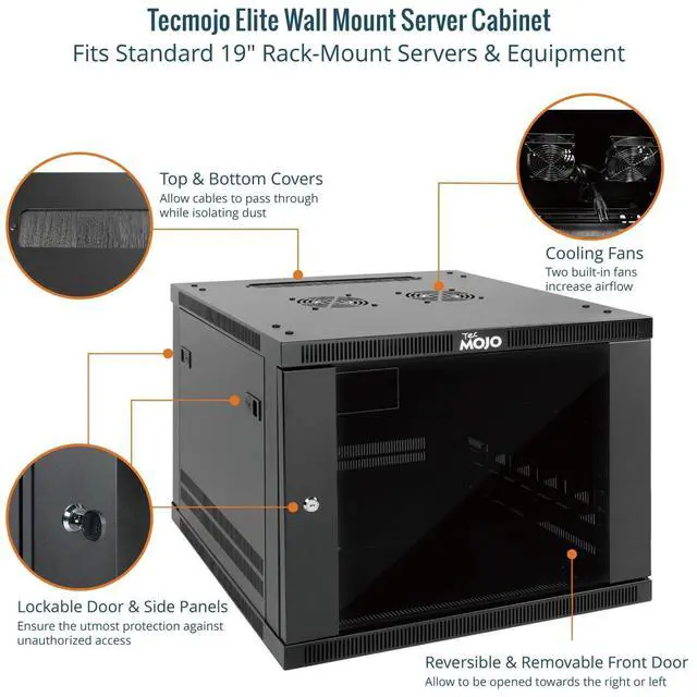 Alt view image 3 of 5 - Tecmojo 9U Wall Mount Rack,9U Rack 17.7 Inch Depth,Hold Up to 176 Lbs,Enclosed Wall Mount Rack Kit for 19 Inch Network,Server and AV Gear,Glass Door(Elite Collection)