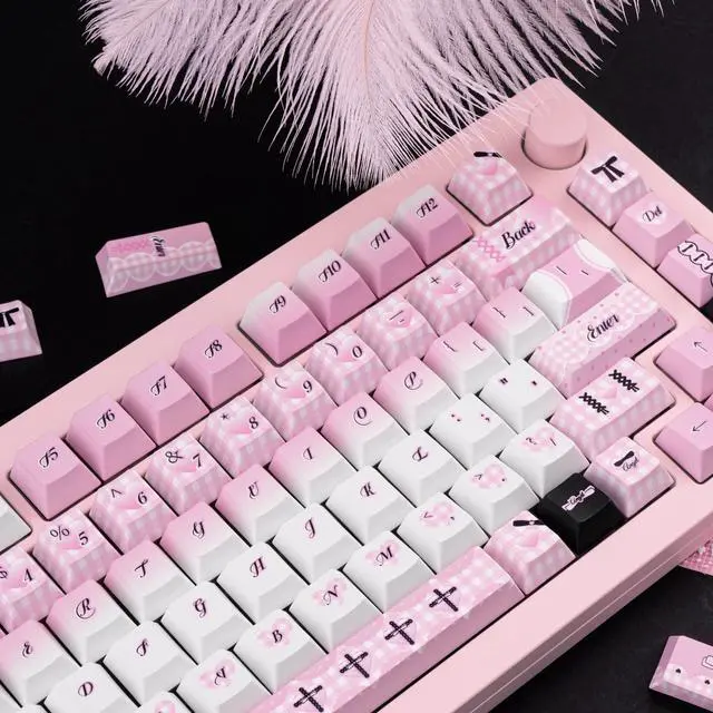 Alt view image 3 of 5 - TIMSEKER PBT Keycaps Black and Pink Keycaps Cherry Profile, 130 Keys Custom Cute Keycaps for Keyboard, Lovely Gradient Keycaps Set for 61/64/94/87/96/98/104/108 Cherry MX ANSI ISO Mechanical Keyboard
