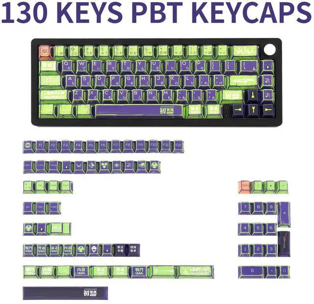 Alt view image 2 of 5 - TIMSEKER 130 Keys Retro Anime Keycap Set PBT Cherry Profile Green and Purple Japanese Keycaps Cherry Mx Gaming Keycap Replacement Keyboard Keys for ANSI Layout Mechanical Keyboard