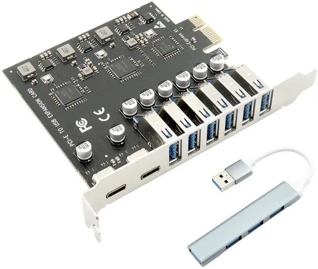 Main image of Versatile Port Expansion Solution: PCIe to USB 3.0 Adapter with 6 Type-A and 2 Type-C Ports, with a 1 to 4-Port USB Hub for Desktop PC Support Windows