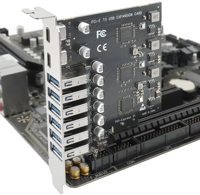 Alt view image 4 of 5 - Versatile Port Expansion Solution: PCIe to USB 3.0 Adapter with 6 Type-A and 2 Type-C Ports, with a 1 to 4-Port USB Hub for Desktop PC Support Windows