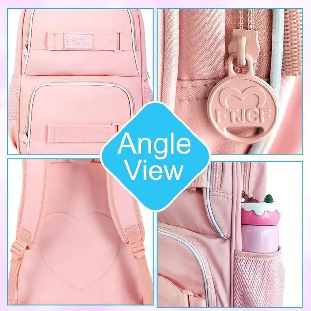 Alt view image 5 of 5 - 17 Inches Girls Backpack, 3Pcs School Bookbag Set for Teens College Students, Laptop Backpacks with Lunch Box (Pink)