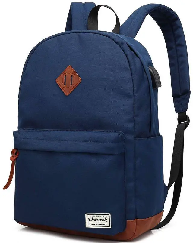 Main image of UNIWALK College Backpack, Water-resistent Laptop Backpack with USB Charging Port & Headphone Adapter for Men & Women Slim Anti-Theft Travel Bookbags Fits up to 14'' Computer 15'' Macbook - Blue