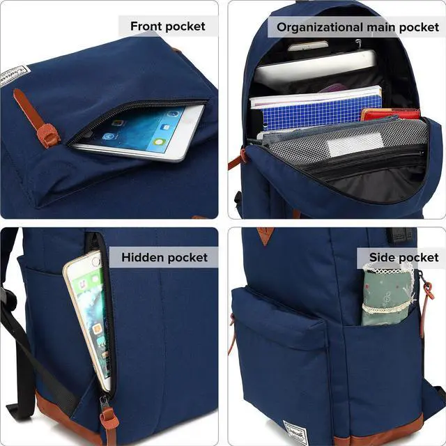 Alt view image 3 of 5 - UNIWALK College Backpack, Water-resistent Laptop Backpack with USB Charging Port & Headphone Adapter for Men & Women Slim Anti-Theft Travel Bookbags Fits up to 14'' Computer 15'' Macbook - Blue