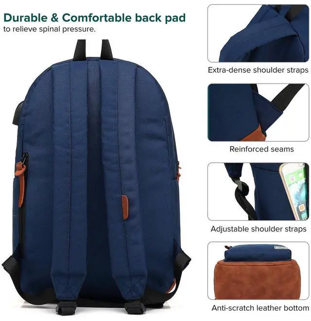 Alt view image 5 of 5 - UNIWALK College Backpack, Water-resistent Laptop Backpack with USB Charging Port & Headphone Adapter for Men & Women Slim Anti-Theft Travel Bookbags Fits up to 14'' Computer 15'' Macbook - Blue