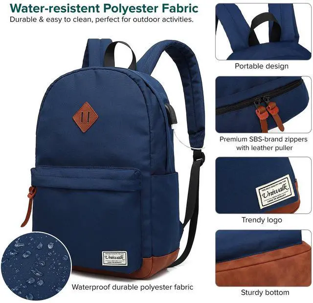 Alt view image 4 of 5 - UNIWALK College Backpack, Water-resistent Laptop Backpack with USB Charging Port & Headphone Adapter for Men & Women Slim Anti-Theft Travel Bookbags Fits up to 14'' Computer 15'' Macbook - Blue