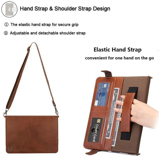 Alt view image 5 of 5 - Crossbody Handbag Case for iPad Pro 13 inch M4 2024, UUcovers Slim PU Leather Magnetic Stand Wallet with Pencil Holder [Shoulder Strap/Hand Strap] Document Carrying Folio Sleeve Bag Cover, Coffee