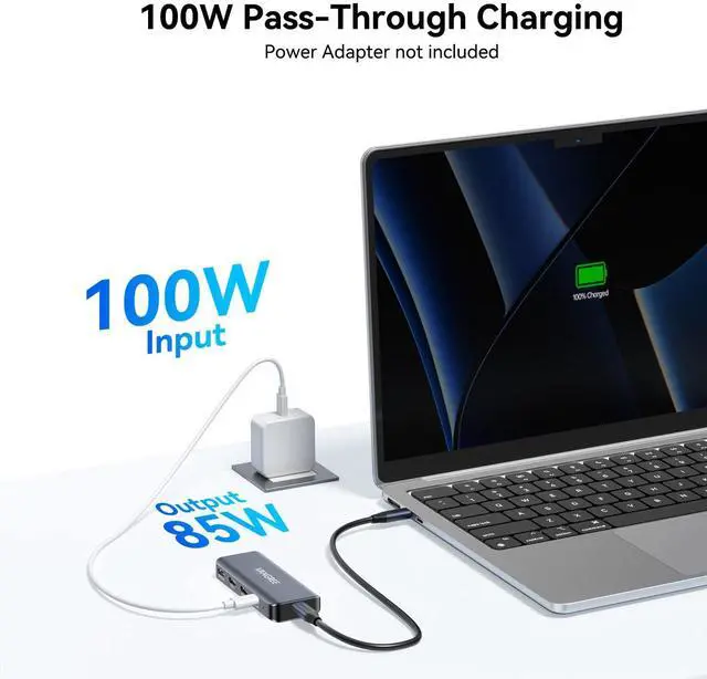 Alt view image 4 of 5 - 4-Port USB C Hub with Detachable Cable, 3 USB-C 3.2 10Gbps Ports, 4K@60Hz USB C DP Alt Mode, 100W PD, USB C Splitter Multiport Adapter for MacBook Pro, iPad, iPhone 15, USB-C Monitor, AR Glasses, etc