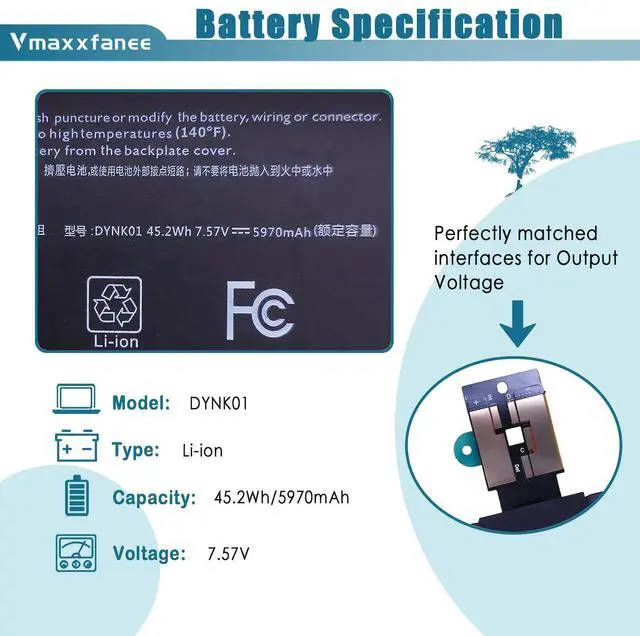 Alt view image 2 of 5 - Vmaxxfanee DYNK01 G3HTA036H 45.2Wh Battery Replacement for Microsoft Surface Laptop 1st Gen Laptop 1769 2017, Surface Laptop 1782 13.5'', 2-LQN-00004 KSR-00001 DAG-00003 7.57V 5970mAh