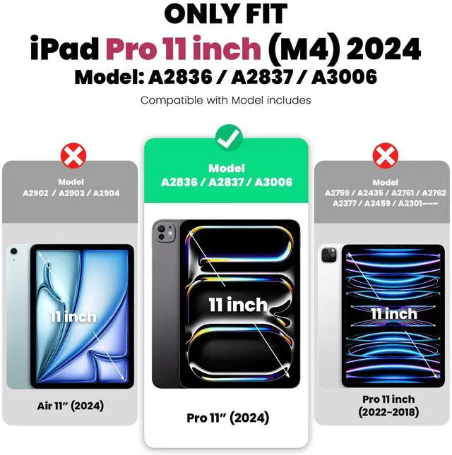Alt view image 2 of 5 - WEGLS Case for iPad Pro 11 inch (M4) Case 2024 with Screen Protector Pencil Holder, 360 Rotating Hand Strap & Stand, Protective Case for iPad Pro 11 inch, Green