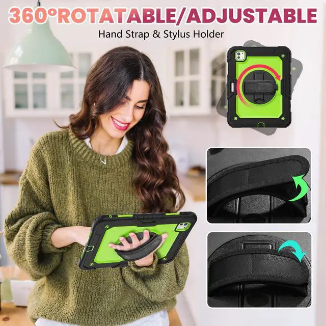 Alt view image 3 of 5 - WEGLS Case for iPad Pro 11 inch (M4) Case 2024 with Screen Protector Pencil Holder, 360 Rotating Hand Strap & Stand, Protective Case for iPad Pro 11 inch, Green