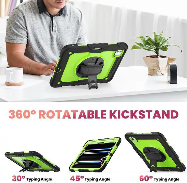 Alt view image 4 of 5 - WEGLS Case for iPad Pro 11 inch (M4) Case 2024 with Screen Protector Pencil Holder, 360 Rotating Hand Strap & Stand, Protective Case for iPad Pro 11 inch, Green