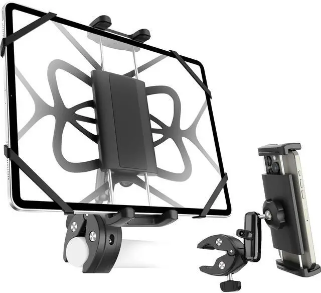 Main image of Wukanleng Bike Tablet Phone Holder with Silicone Security Band, Metal Arm 360deg Rotation Tablet Handlebar Mount for Stationary Bicycle, Treadmill Fits iPad Pro/Air/Mini, Smartphones, 4-13'' Devices