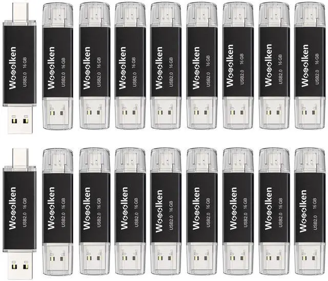 Main image of 20 Pack 16GB USB C Flash Drive, Wooolken 2-in-1 Type-C Thumb Drive, Dual USB 2.0 Memory Stick Compatible with iPhone 16/15 Smartphone Tablet Computer