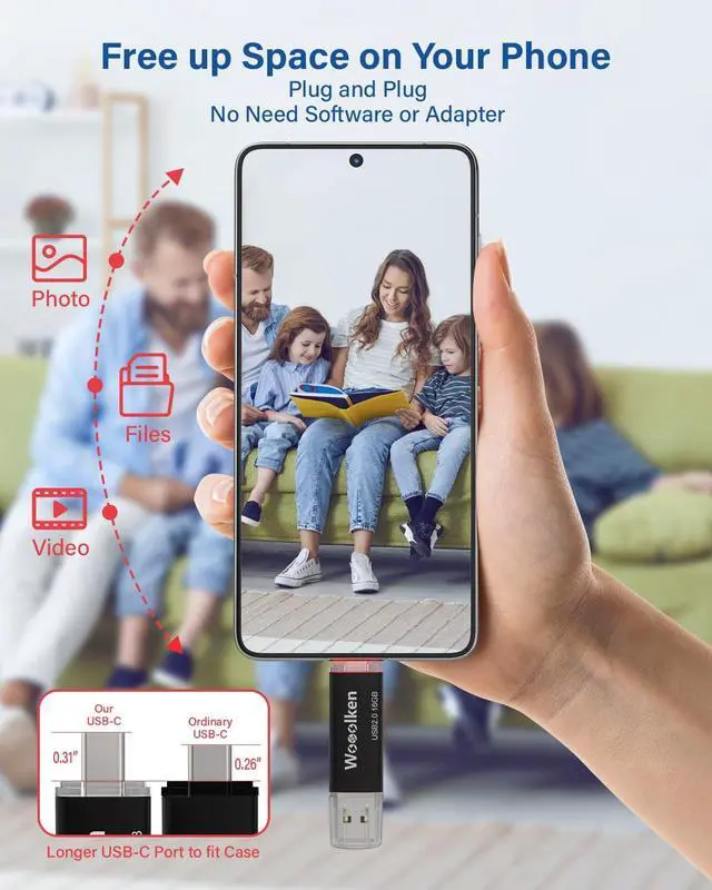 Alt view image 3 of 5 - 20 Pack 16GB USB C Flash Drive, Wooolken 2-in-1 Type-C Thumb Drive, Dual USB 2.0 Memory Stick Compatible with iPhone 16/15 Smartphone Tablet Computer