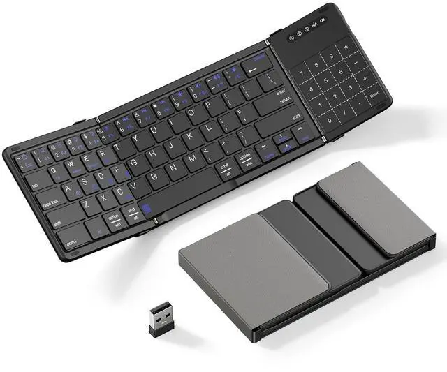Main image of XIWMIX 2-in-1 Foldable Bluetooth Keyboard with Touchpad & Number Pad, Multi-Device Folding Wireless Rechargeable Portable Travel Keyboard for iPad,Laptop,PC,Compatible with Windows,iOS,Android,MacOS