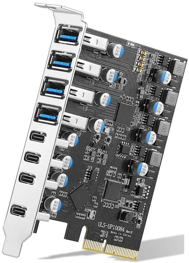 Main image of 8 Ports USB PCIe Card PCIe USB 3.2/3.1 Gen 2 Card (4X USBC - 4X Type A),10Gbps Bandwidth PC Internal hub for Windows Linux Mac (Silver)