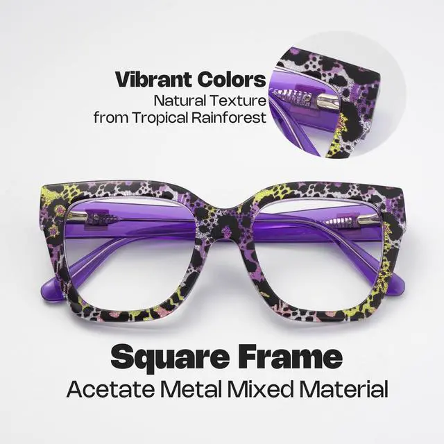 Alt view image 4 of 5 - Zeelool Square Blue Light Glasses for Women Trendy Thick Frame Fake Eyeglasses Stylish Purple Designer Full Eyewear Anti Eyestrain JGA813402-02B