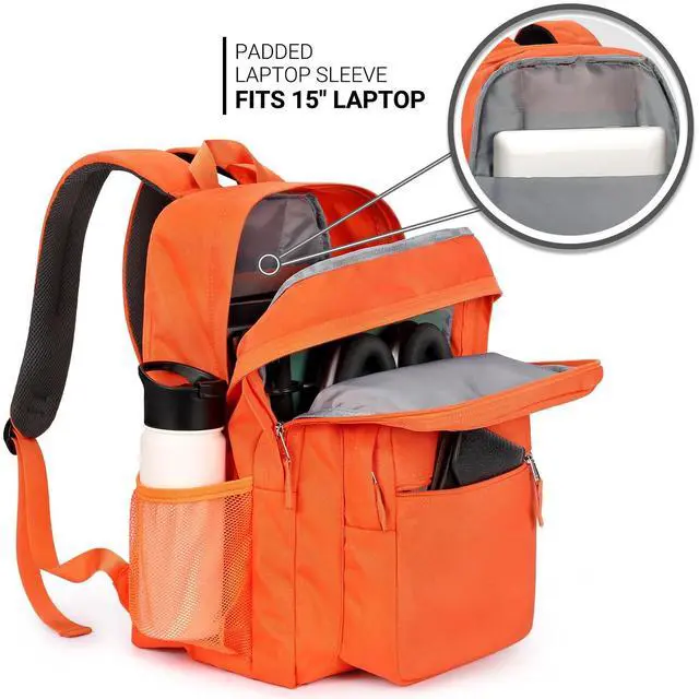 Alt view image 4 of 5 - ZORFIN 26L Backpack for School, College, and Travel: Water Resistant Bookbag with 8 Compartments - Tangerine