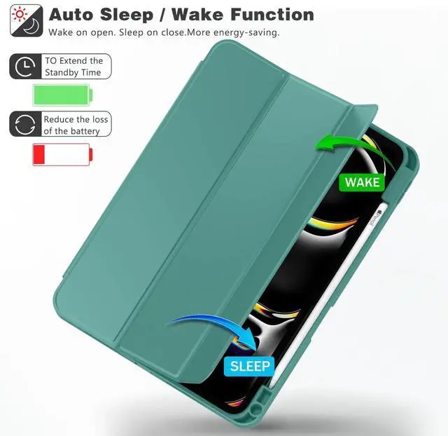 Alt view image 5 of 5 - ZryXal New iPad Pro 13 Inch Case M4 (2024 Model, 7th Generation) with Pencil Holder, Smart iPad Case [Support Pencil Pro and Pencil (USB-C)], Support Touch ID and Auto Wake/Sleep (Forest Green)