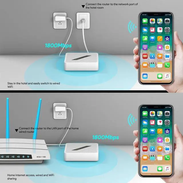 Alt view image 2 of 5 - Zunate AX1800 MU MIMO Gigabit Router Portable Travel Router for Starlink Gen2 Gen3 Dual Band 2.4G 5.8G Support for VPN Mash EP RT2656 (US Plug)