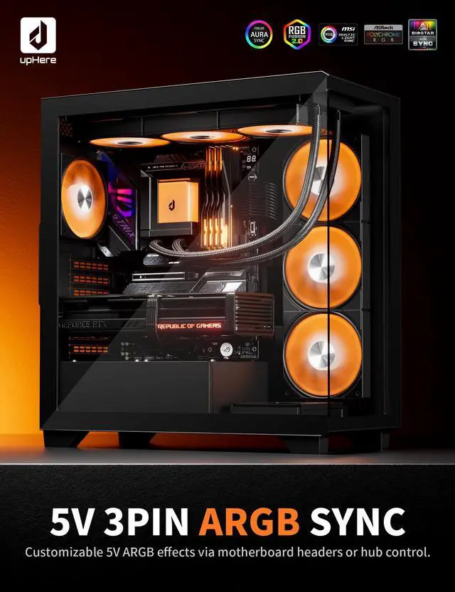 Alt view image 2 of 5 - upHere 360mm AIO Liquid CPU Cooler - Intel LGA 1851/1700/2011 & AMD AM5/AM4, Magnetic Pump Cover, 5V ARGB SYNC, All-in-One Cable Mangement, 300W TDP Cooling (Black)