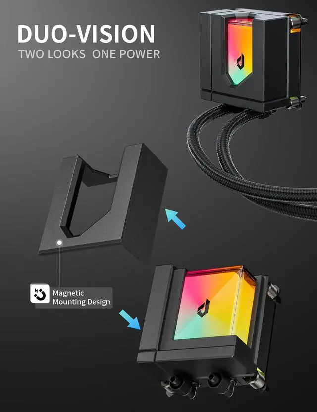 Alt view image 3 of 5 - upHere 360mm AIO Liquid CPU Cooler - Intel LGA 1851/1700/2011 & AMD AM5/AM4, Magnetic Pump Cover, 5V ARGB SYNC, All-in-One Cable Mangement, 300W TDP Cooling (Black)