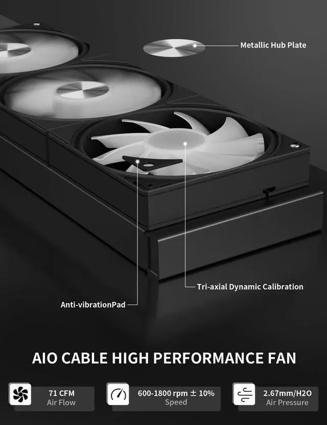 Alt view image 4 of 5 - upHere 360mm AIO Liquid CPU Cooler - Intel LGA 1851/1700/2011 & AMD AM5/AM4, Magnetic Pump Cover, 5V ARGB SYNC, All-in-One Cable Mangement, 300W TDP Cooling (Black)