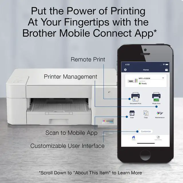 Alt view image 2 of 5 - Brother MFC-J1205W INKvestment -Tank Wireless Multi-Function Color Inkjet Printer with Up to 1-Year in Box, Works with Alexa