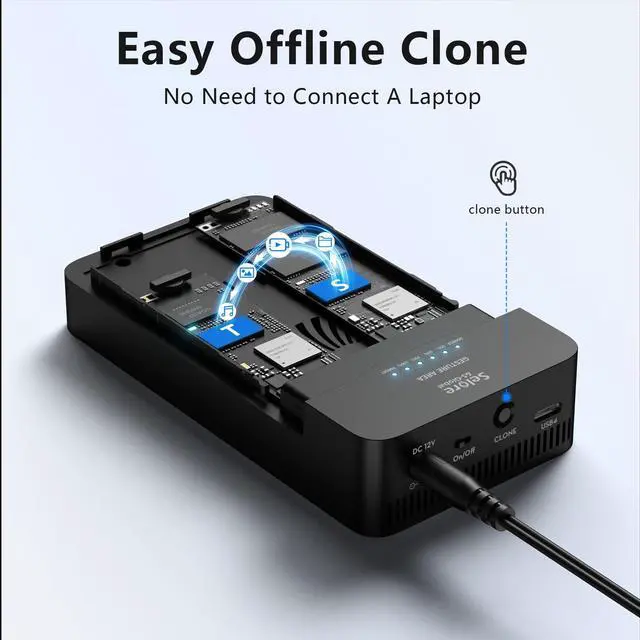Alt view image 2 of 5 - M.2 NVMe Cloner NVMe Enclosure with Cooling Fan, Upgraded 2 in 1 40Gbps NVMe M.2 Duplicator Dual-Bay Offline Clone Tool-Free Adapter Reader NVMe M.2 SSD Enclosure for NVMe PCIe 2230/2242/2260/2280