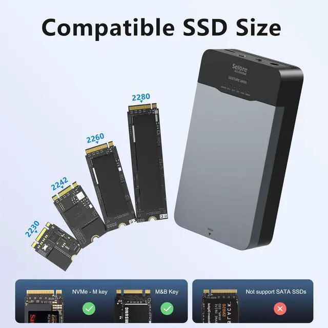 Alt view image 5 of 5 - M.2 NVMe Cloner NVMe Enclosure with Cooling Fan, Upgraded 2 in 1 40Gbps NVMe M.2 Duplicator Dual-Bay Offline Clone Tool-Free Adapter Reader NVMe M.2 SSD Enclosure for NVMe PCIe 2230/2242/2260/2280