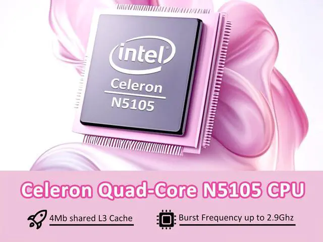 Alt view image 2 of 5 - 14.1'' Pink Laptop with Fingerprint Reader, Backlit Keyboard, 2K Display Screen, Intel Celeron N5105 Quad Core High-Performance, Up to 2.9GHz, Suitable for Office, Study, and Multimedia (8GB | 512GB)
