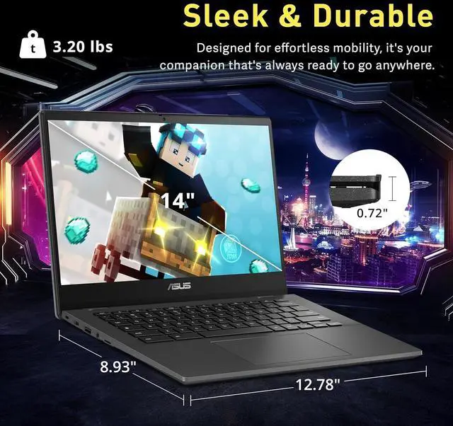 Alt view image 3 of 5 - ASUS Chromebook Laptop 14inch FHD IPS Display - 8Core MediaTek Kompanio 520 - Google Chromebook School Student - Long Battery Life - WiFi 6 - USB C - Ultralight - 2024 (4GB RAM | 96GB Storage)