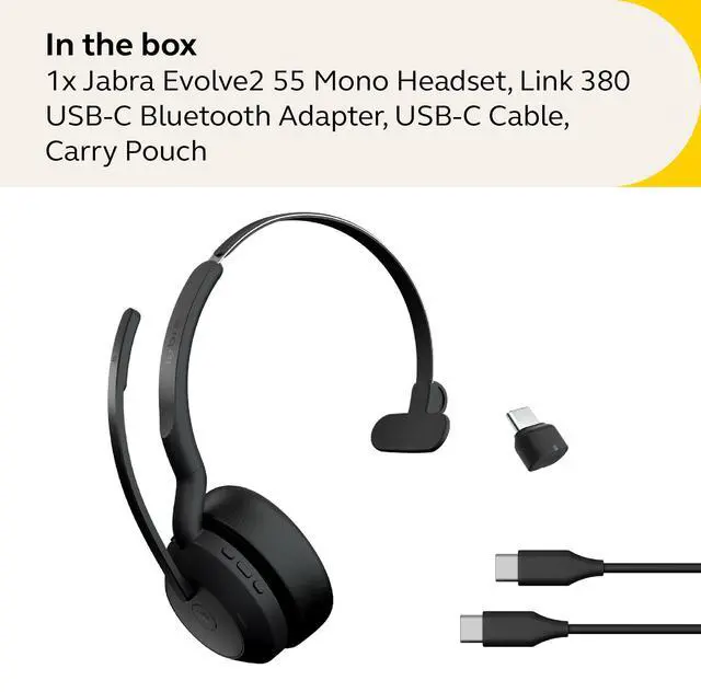 Alt view image 5 of 5 - Jabra Evolve2 55 Mono Wireless Headset - Features AirComfort Technology, Noise-Cancelling Mics & Active Noise Cancellation - MS Teams Certified, Works with Other Platforms - Black