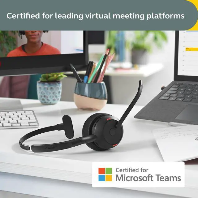 Alt view image 4 of 5 - Jabra Evolve2 55 Mono Wireless Headset - Features AirComfort Technology, Noise-Cancelling Mics & Active Noise Cancellation - MS Teams Certified, Works with Other Platforms - Black