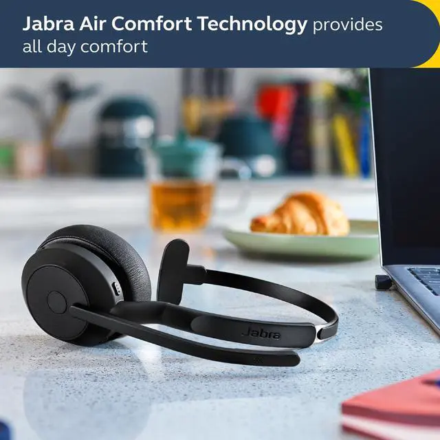 Alt view image 2 of 5 - Jabra Evolve2 55 Mono Wireless Headset - Features AirComfort Technology, Noise-Cancelling Mics & Active Noise Cancellation - MS Teams Certified, Works with Other Platforms - Black