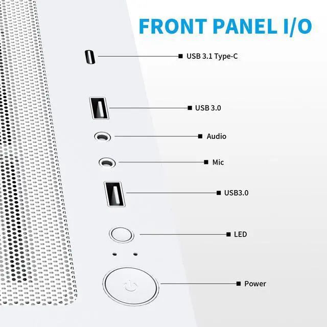 Alt view image 3 of 5 - SAMA S40 Mid Tower Case - High Airflow, 4X 120mm ARGB PWM Fans, Tempered Glass, Mesh Front, Type-C, Supports ATX/M-ATX/ITX & 4090 GPUs - White Computer Case