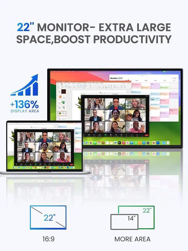Alt view image 2 of 5 - UPERFECT Portable Monitor Touchscreen 2K QLED22" Gaming Monitor w/VESA & 180° Adjustable Stand, 2560×1440 QHD FreeSync HDR, 100% DCI-P3, USB-C HDMI Travel Second Monitor for Laptop, PC, Game Console