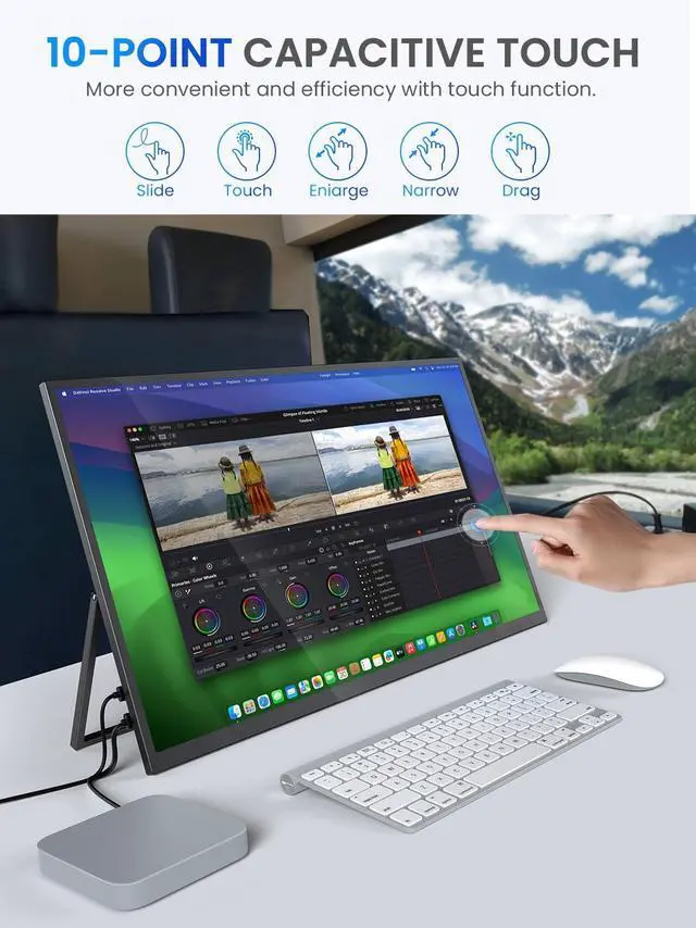 Alt view image 3 of 5 - UPERFECT Portable Monitor Touchscreen 2K QLED22" Gaming Monitor w/VESA & 180° Adjustable Stand, 2560×1440 QHD FreeSync HDR, 100% DCI-P3, USB-C HDMI Travel Second Monitor for Laptop, PC, Game Console