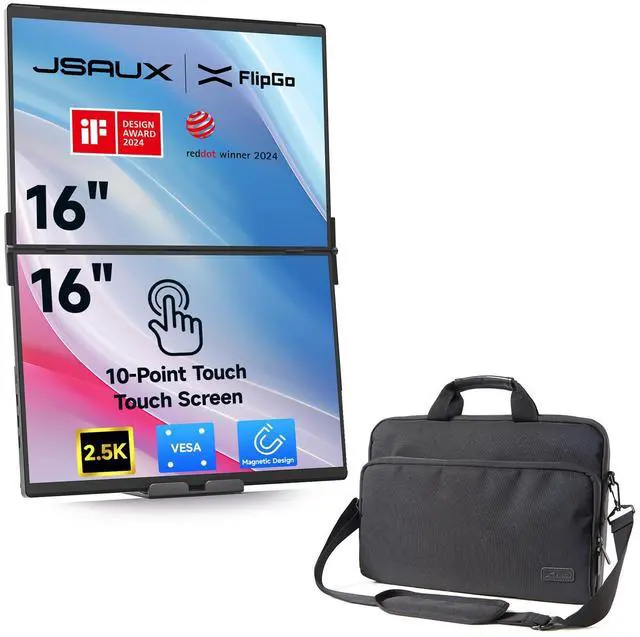 Main image of JSAUX FlipGo Touchscreen 16" 2.5K Dual Screen Portable Monitor & Carry Bag