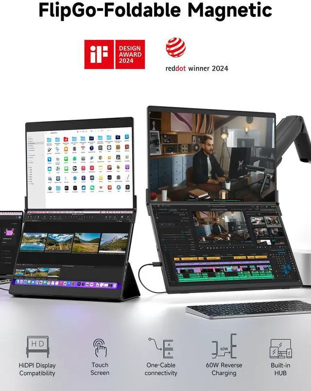 Alt view image 2 of 5 - JSAUX FlipGo Touchscreen 16" 2.5K Dual Screen Portable Monitor & Carry Bag