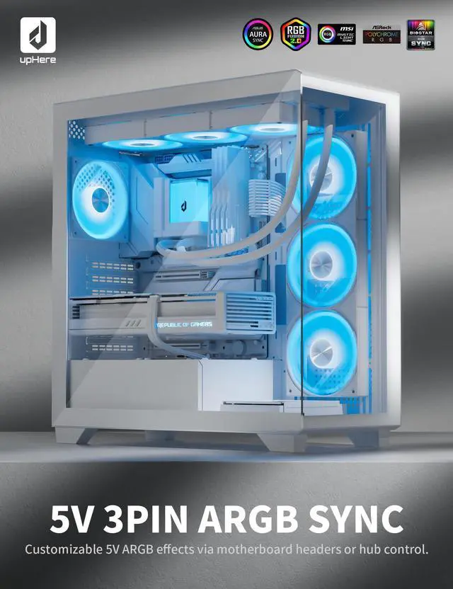 Alt view image 2 of 5 - upHere 360mm AIO Liquid CPU Cooler - Intel LGA 1851/1700/2011 & AMD AM5/AM4, Magnetic Pump Cover, 5V ARGB SYNC, All-in-One Cable Mangement, 300W TDP Cooling (White)