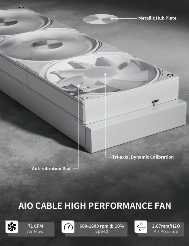 Alt view image 4 of 5 - upHere 360mm AIO Liquid CPU Cooler - Intel LGA 1851/1700/2011 & AMD AM5/AM4, Magnetic Pump Cover, 5V ARGB SYNC, All-in-One Cable Mangement, 300W TDP Cooling (White)