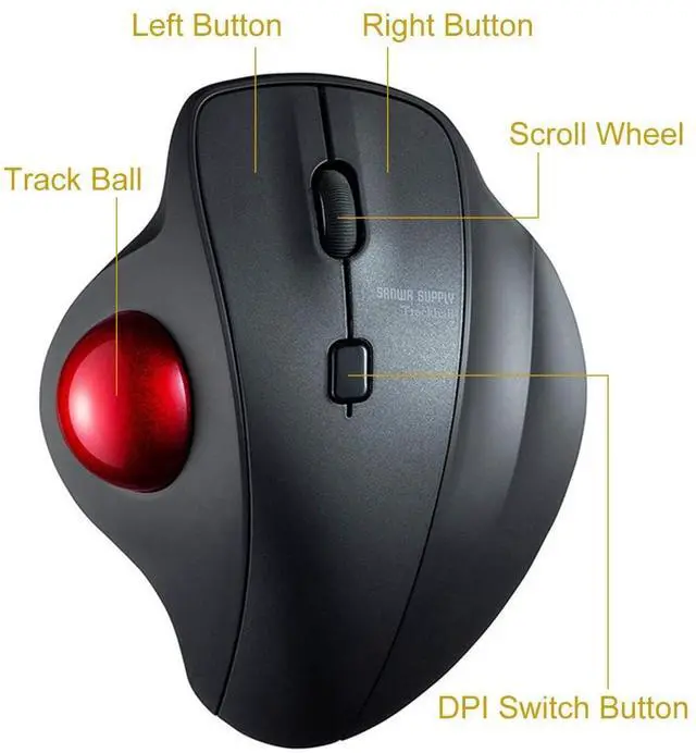Alt view image 2 of 5 - SANWA 2.4G Wireless Ergonomic Trackball Mouse and 3-Device Bluetooth Keyboard with Touchpad, Silent Buttons Roller Mouse, 600-1600 DPI, Rechargeable Touchpad, Compatible with Mac, Laptop, PC, Windows,