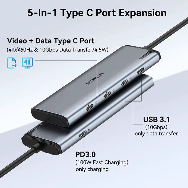 Alt view image 2 of 5 - USB C to USB C Hub Dual Monitor Adapter with 4K@60Hz USB4 Display Ports Video Output,100W PD, 10Gbps Data Transfer, USB-C Splitter Multiport Dongle for MacBook Pro, iPad Pro and More Type C Devices