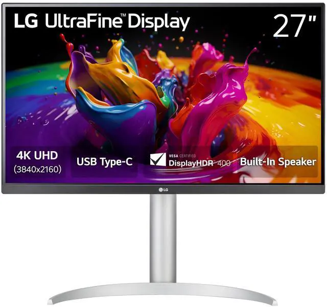 Main image of LG 27UP850K-W 27-inch Ultrafine 4K UHD (3840 x 2160) IPS Computer Monitor, 60Hz, 5ms, DisplayHDR 400, Built-in Speaker, HDMI, DisplayPort, USB Type-C 90W PD, Tilt/Height/Pivot Adjustable Stand, White