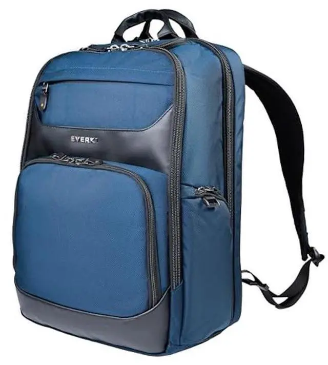 Alt view image 2 of 5 - EVERKI Onyx Premium Business Executive Laptop Backpack - Ballistic Nylon and Leather Office Backpack Laptop Bag, Travel Friendly - Dedicated Compartment up to 17.3", 36L Capacity (EKP132S17N) Navy