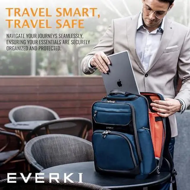 Alt view image 4 of 5 - EVERKI Onyx Premium Business Executive Laptop Backpack - Ballistic Nylon and Leather Office Backpack Laptop Bag, Travel Friendly - Dedicated Compartment up to 17.3", 36L Capacity (EKP132S17N) Navy