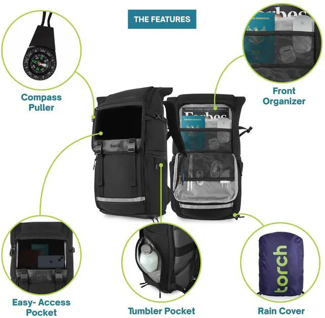 Alt view image 3 of 5 - torch Travel Laptop Backpack 35L  TSA Friendly Flight Approved Bag for Men & Women, Carry-On Expandable Hiking Backpack with Rain Cover, Shoe Compartment  Fits 15-Inch Laptop  Dinam(Black)