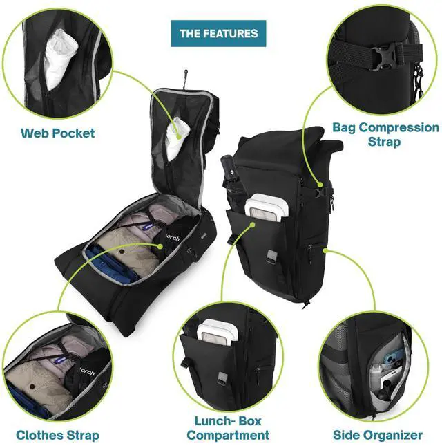 Alt view image 4 of 5 - torch Travel Laptop Backpack 35L  TSA Friendly Flight Approved Bag for Men & Women, Carry-On Expandable Hiking Backpack with Rain Cover, Shoe Compartment  Fits 15-Inch Laptop  Dinam(Black)